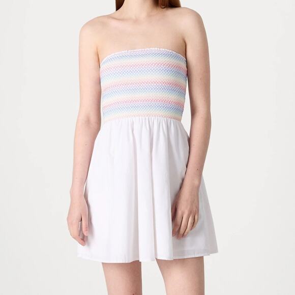 NEW ABERCROMBIE FITCH White Rainbow Strapless Straps Tube Tank Top Mini Dress M - Picture 10 of 10
